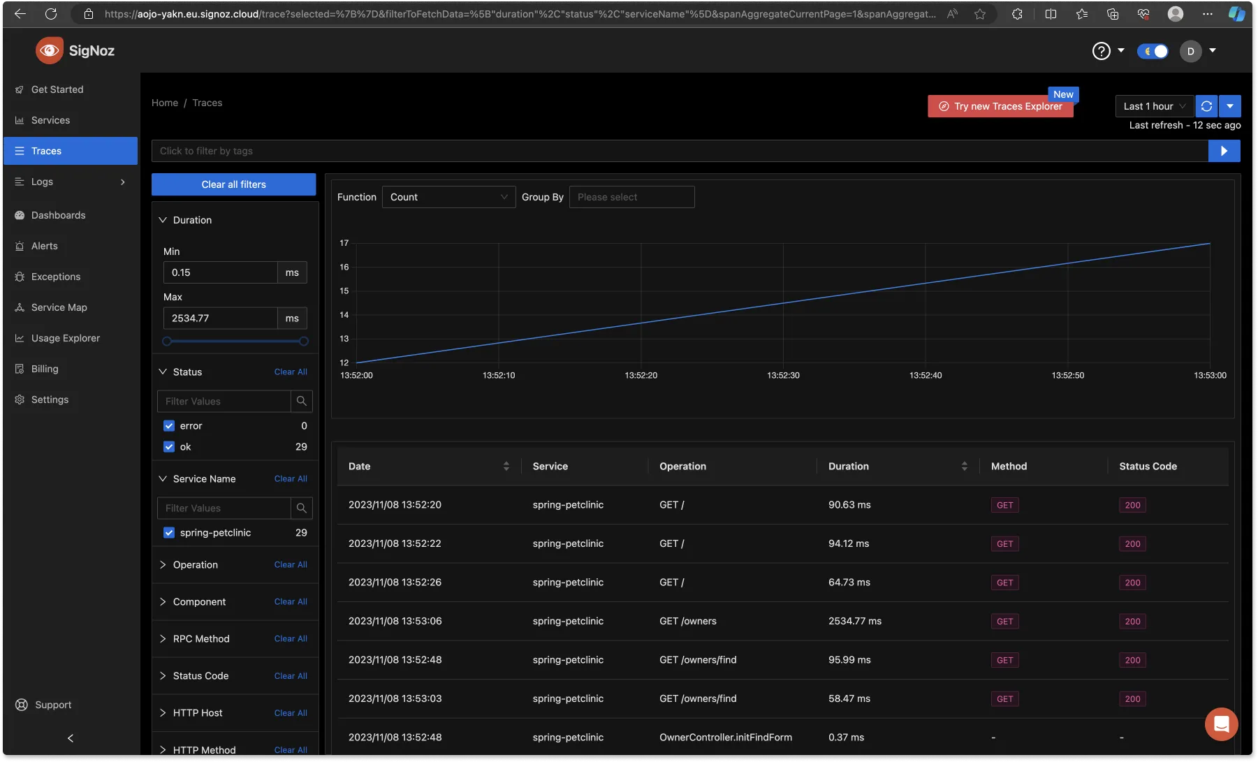 Trace Explorer tab