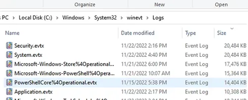 Windows Event Viewer logs